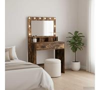 Ziaphsol Table de Maquillage en Chêne Fumé 79 x 41 x 135 cm Bois d'Ingénierie avec Rangement Tiroirs Éclairage LED Miroir Console Chambre Salle de Bain