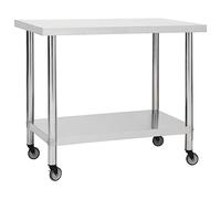 Ziaphsol Table de travail de cuisine avec roulettes en acier inoxydable 80 x 60 x 85 cm, restauration, restaurant, cuisine, restauration, snack, hôtel, bar, café, cantine pour préparation, service