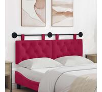 Ziaphsol Tête de lit suspendue avec lumière LED, bordeaux, velours, 150 x 55 cm, panneau mural, dossier, pour chambre à coucher, salon, salle à manger, design moderne