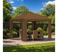 Ziaphsol Tonnelle 3 x 3 m taupe, tente de jardin en polyester et acier 190 g/m², résistante aux intempéries, imperméable, protection UV, pour jardin, terrasse, extérieur, camping, événement, barbecue