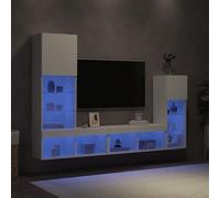 Ziaphsol Unités murales TV avec LED 4 pièces en Bois d'ingénierie Blanc pour Salon et séjour, Meuble TV Mural avec Rangement, Support écran, Design Moderne et Lumineux