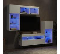 Ziaphsol Unités murales TV avec LED 5 pièces Blanc Bois d'ingénierie pour Salon et séjour, Meuble TV Moderne, Support Mural, Rangement Pratique, Design élégant et Lumineux