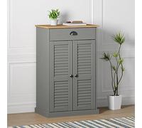 Ziaphsol VIGO Armoire à chaussures grise 60 x 35 x 96 cm en pin massif avec finition cirée, armoire basculante peu encombrante, organiseur étroit avec 2 compartiments, tiroir et porte pour couloir et