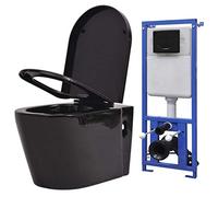 Ziaphsol WC suspendu avec chasse d'eau encastrée en céramique émaillée noire - Abattant à fermeture amortie - Double chasse d'eau de 3 à 4,5 l et 6 à 9 l