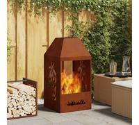 Ziaphsol Wetterstahl Brasero rectangulaire en bois marron 50 x 50 x 100 cm pour jardin, terrasse, balcon, cheminée sur pied, décoration avec filet de protection et chaleur