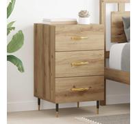 Ziaphsol Wooden Bedside Table Chêne Artisanal 40x40x66 cm with Metal Legs Modern Vintage Rustic Bedroom Furniture with Drawer for Small Spaces
