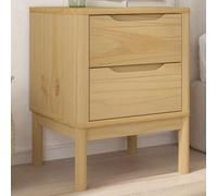 Ziaphsol Wooden Bedside Table Floro Brown Wax 45x39x57cm Solid Pine Nightstand with 2 Drawers for Bedroom Living Room Rustic Scandinavian Style