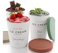 ZICOTO Lot de 3 récipients à glaçons réutilisables de 1 litre chacun - Parfait pour sorbet maison, yaourt glacé ou gelato - Boîtes de rangement empilables, autocollants et couvercles s'intègrent