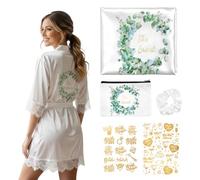 Zidoley Cadeau Bride To Be, 5 Pièces Coffret Cadeau Future Mariée Avec Peignoir Bride, Elastique Cheveux, Trousse De Maquillage, Tatouages Temporaires, Cadeau Mariage, Accessoire Evjf