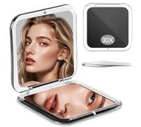 Zikenis Miroir Grossissant, 1X/30X Loupe, Kleiner Miroir de Poche (Noir) | Miroir de Maquillage sans Tain, Interrupteur Magnétique, Pliable, Portable Miroirs Grossissant de Voyage