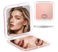 Zikenis Miroir Grossissant, 1X/30X Loupe, Kleiner Miroir de Poche(Or Rose) | Miroir de Maquillage sans Tain, Interrupteur Magnétique, Pliable, Portable Miroirs Grossissant de Voyage