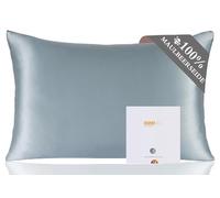 ZIMASILK Taie d'oreiller 100 % soie de mûrier naturelle (19 mommes) avec fermeture éclair, douce pour les cheveux et la peau, soie des deux côtés, 80 x 80 cm, bleu brume