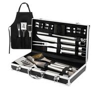 Zimilo : ensemble de 21 ustensiles de barbecue en acier inoxydable dans un coffret en aluminium, accessoires de barbecue d'extérieur, camping, jardin, outils de barbecue multifonctionnels