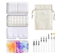 Zimoer 35 Ensemble D'aquarelles, Palette Aquarelle Vide, Boîte Vide en Métal Aquarelle avec 24 Palette Aquarelle Demi Godets, 9 Feutres à Réservoir D'eau, 1 Sac, pour Aquarelle Gouache Acrylique