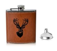 Zimoer Flasque en Acier Inoxydable, Portable Cuir Flasques avec Entonnoir, Flasque de Poche Portable, Flasques de Whisky pour Randonnée, Voyage, Pêche, Camping et Escalade, 7oz/210ml, Marron