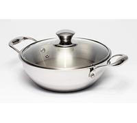 Zinel 5030 Tri-Ply Wok with Glass Lid, 1.6L-20cm, Stainless Steel