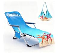 Zinueen Océan YT3275 Housse pour chaise longue de jardin, en tissu éponge doux, avec 2 poches, pour chaise longue de jardin, piscine et plage - 75 x 210 cm