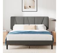 ZINUS Cadre de lit Double Maya - Lit 135 x 190 cm - Hauteur 30 cm - Cadre de lit Plateforme capitonné avec tête de lit - Support à Lattes en Bois - Gris foncé