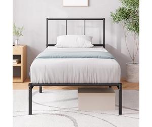 Zinus - Cadre de lit Justin 90x190 cm - Métal - Noir - Tête de lit - Montage Facile - Hauteur 30 cm - Espace de Rangement sous Le lit - Design Moderne