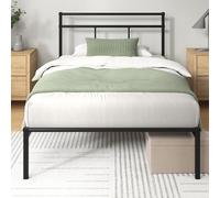 Zinus Elias Sommier 90x190 cm avec Lattes en Métal - Cadre & Tête de Lit 1 Personne en Métal - Hauteur 30 cm pour Rangement - Montage Facile - Noir