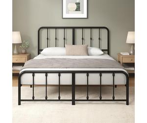 Zinus Florence Sommier 140x190 cm avec Lattes en Métal - Cadre & Tête de Lit 2 Personnes en Métal Robuste - Hauteur 35 cm pour Rangement - Montage Facile - Noir