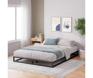 Zinus Joseph Lit 140 x 200 cm, Hauteur 15 cm, avec Espace de Rangement sous Le lit, Cadre de lit en métal à Plateforme avec sommier à Lattes en Bois, Noir