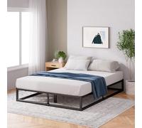 Zinus Joseph Sommier 160x200 cm avec Lattes en Bois - Cadre de Lit Double en Métal - Hauteur 25 cm pour Rangement - Assemblage Facile - Noir