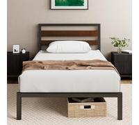 Zinus Kai Sommier 90x190 cm avec Lattes en Métal - Cadre & Tête de Lit 1 Personne en Bambou & Acier Robuste - Hauteur 25.4 cm pour Rangement - Montage Facile - Noir & Marron