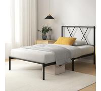 Zinus Lit Elias 90 x 190 cm - Sommier en métal avec tête de lit - Sommier à Lattes métalliques - Montage Facile - Espace de Rangement sous Le lit - Noir