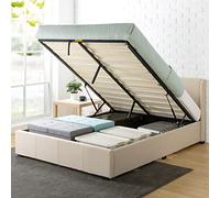 Zinus Maddon Lit Coffre 160x200 cm - Hauteur 31 cm - Système de Levage Hydraulique - Tête & Cadre de Lit Double en Bois tapissier - Beige