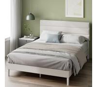 Zinus Piper Sommier 140x190 cm avec Lattes en Bois - Hauteur 30 cm - Cadre & Tête de Lit 2 Personnes Tapissier - Montage Facile - Blanc Cassé
