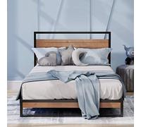 Zinus Suzanne Lit 90 x 200 cm, Hauteur 18 cm, Cadre de lit en métal et Bois avec sommier à Lattes en Bois, Marron et Noir