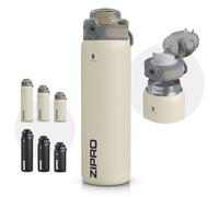 ZIPRO Gobelet Isotherme en Acier Inox 1000ml Grande Gourde avec Poignée | Maintient 12h Chaud & 24h Froid Isolée sous Vide Mug de Voyage pour Camping et Sport Beige