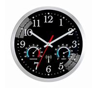 Ziprote Horloge radiopilotée numérique avec Affichage de la température, Moderne Horloge Murale silencieuse sans Tic-tac, Murale Facile à Lire, pour Chambre,Chambre, Salon，25CM (Noir)