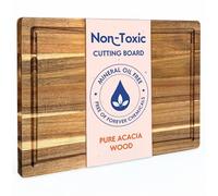 Ziruma Planche à Découper en Bois d'Acacia Massif - Sans Huile Minérale ni PFAS - Finition Naturelle à la Cire d'Abeille, Huile de Lin et Citron - Bois Certifié FSC - Grand Format 40 x 28 x 2,5 cm