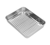 Zisemeil Plat de Cuisson en Acier Inoxydable avec Grille, Rôtissoire et Ensemble de Grilles, Rôtissoire Rectangulaire avec Polie Antiadhésive, Bords de 5 Cm de Profondeur (26,5 * 20,*5CM)