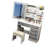 Zisemeil Vanity Desk Set avec Miroir 5 Drawer Maquillage Vanity Coiffeuse Tabouret pour Chambre Salle de Bain Couleur Blanc Chaud (Armoire Haute)