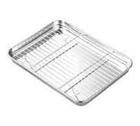 ZiStarlilife Plaque de cuisson rectangulaire en acier inoxydable avec grille de vidange d'huile, finition argentée, plusieurs options pour barbecue, cuisson au four et cuisine (26 x 20 cm)