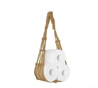 ZiStarlilife Porte-papier toilette en corde de coton tissée à la main, sac de rangement mural, porte-revues, organiseur de salle de bain, avec détails en bois naturel (marron)