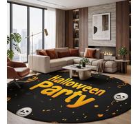 ZISTRCBAO Antidérapant Tapis Ronds Ballons Effrayants Crânes 100cm | Lavable & Doux Tapis Rond Joyeux Halloween Décoratif pour Chambre Cuisine Intérieur Extérieur, Noir