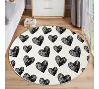 ZISTRCBAO Lavable Tapis Rond Cœur Noir - Noir 120cm Rond - Style Graffiti Dessiné À La Main Médaillon Tapis De Décoration pour Chambre, Couloir, Salle à Manger