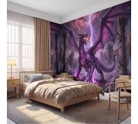 ZISTRCBAO Papier Peint Dragon Violet Foudre Château, 250x175cm, Violet | Papier Peint Panoramique Style Dark Fantasy, Decoration Salon Chambre, Décoration Soie Murale Poster Tableaux Muraux Imprimé