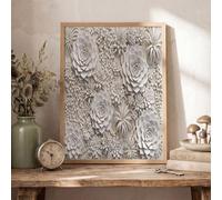 ZISTRCBAO Tableaux Decoratifs Muraux Plantes Succulentes Plantes Grimpantes 30×40 cm, Impression Sur Toile Style Relief En Plâtre 3D, Décoration Murale Pour Salon, Chambre, Cuisine, Blanc