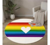 ZISTRCBAO Tapis Rond 180cm Cœur Rayures Arc-en-Ciel pour Chambre, Minimaliste Moderne Rond Tapis Antidérapant Lavable en Machine Cuisine Salon Adulte Interieur Bureau Cuisine Decoration