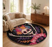 ZISTRCBAO Tapis Rond 60cm Crâne en Sucre Peint | Antidérapant, Lavable, Rund Tapis Dessin Animé Amusant Doux à Poils Ras, Résistant Aux Taches Et à La Décor, pour Salon Et Chambre