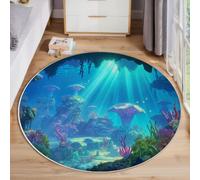 ZISTRCBAO Tapis Rond Animaux Marins Fantastiques Salon 60cm | Méduses Corail, Lavable Poils Courts Doux Tapis Canapé Convertible Table Chambre D’Enfant Nurserie Décoration Maison