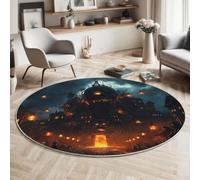 ZISTRCBAO Tapis Rond Château du Crâne Salon Chambre 80cm | Poils Courts, Halloween Et Horreur, Super Doux, Lavable Et Antidérapant Tapis Rond pour Chambre D’Enfant, Salle à Manger, Noir Charbon