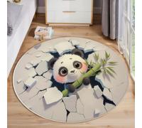 ZISTRCBAO Tapis Rond Illusion Visuelle 3D Salon 120cm | Lavable en Machine pour Salon, Antidérapant, Tapis Troue Le Mur Panda Bambou pour Chambre Chambre D’Enfant Nurserie, Blanc