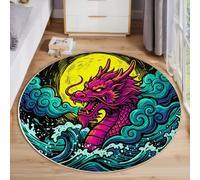 ZISTRCBAO Tapis Salon Rond 160cm Nuages De Bon Augure Dragon De l'est Lavable | Antidérapant Poil Ras Tapis Rond Animaux Fantastiques Rétro pour Chambre Salle a Manger Salon Décoration D'intérieur