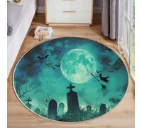 ZISTRCBAO Tapis Salon Rond 180cm Pleine Lune Sorcière Tombe Lavable | Moelleux Et Antidérapant Tapis Rond Style d'horreur Sombre pour Salon, Couloir, Salle D'étude, Décorations Intérieures